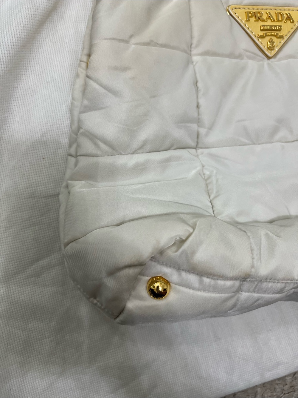Prada Cream Quilted Tote with Yellow Trim and Gold Hardware - Picture 5 of 8